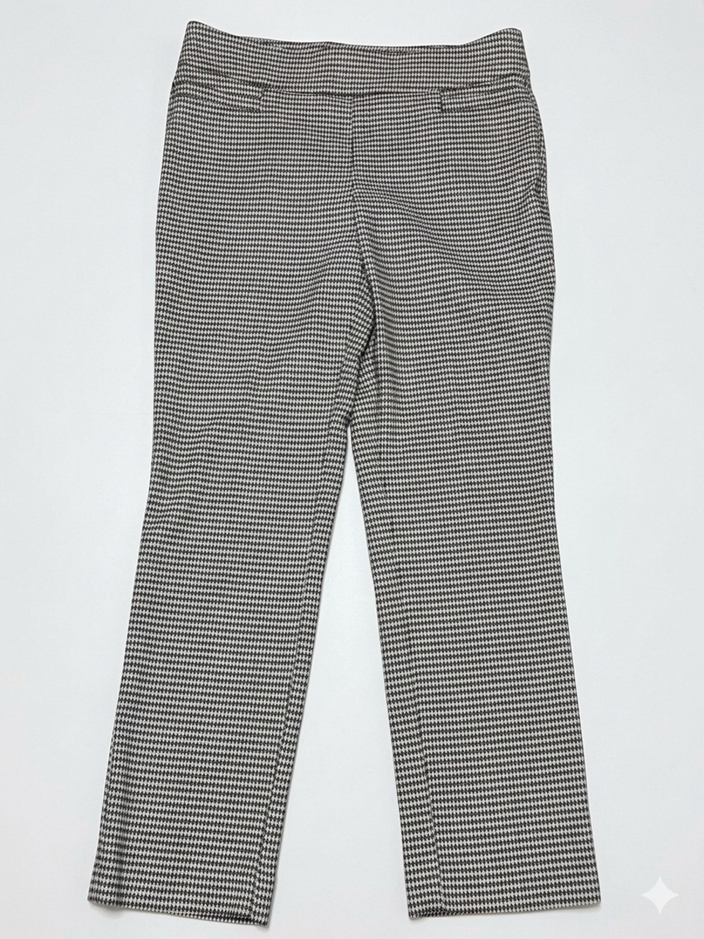 Kim Rogers Houndstooth Pants 12P Black White Gold Metallic Knit Ankle Trousers